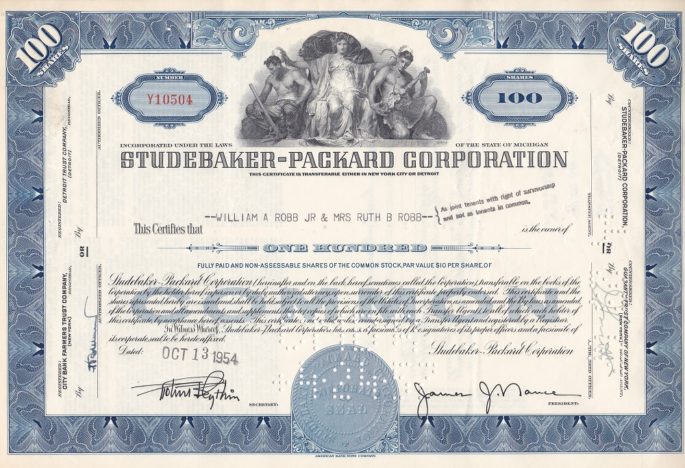 Te koop: Diverse Studebaker en Packard aandelen